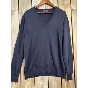 Brooks Brothers Sweater Mens Large Navy Supima Cotton V Neck Knit Lightweight